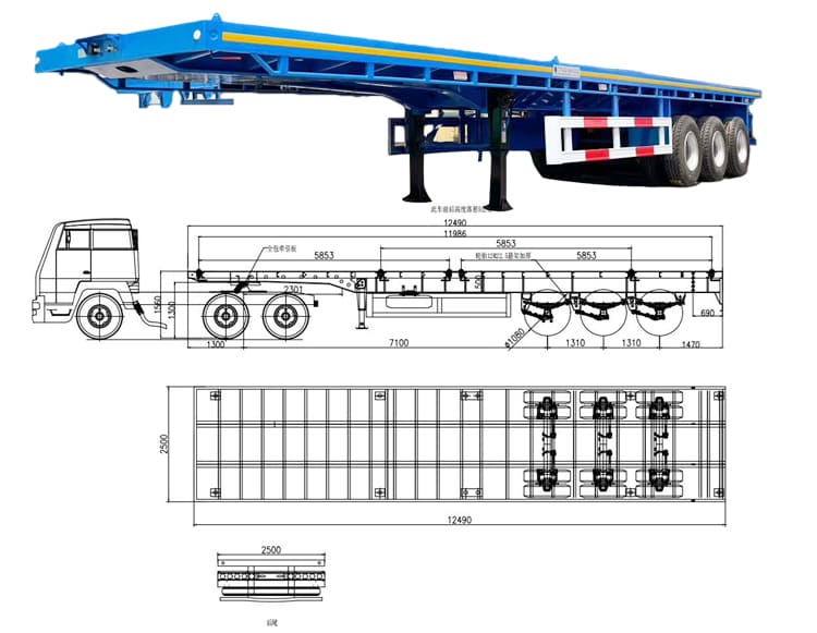 3 Axle 40 Ft Flatbed Semi Trailer for Sale in Burundi Bujumbura