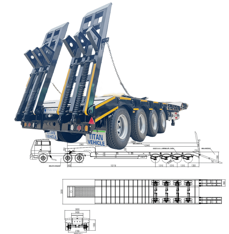 4 Axle 100 Tons Low Bed Semi Trailer for Sale in Burundi